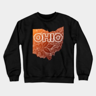 Colorful mandala art map of Ohio with text in brown and orange Crewneck Sweatshirt